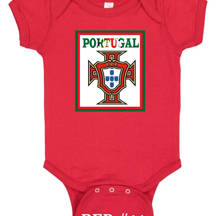 Portugal New Red Soccer Baby Bodysuit Onesie Romper for wholesale by Worldwide Souvenir Mart
