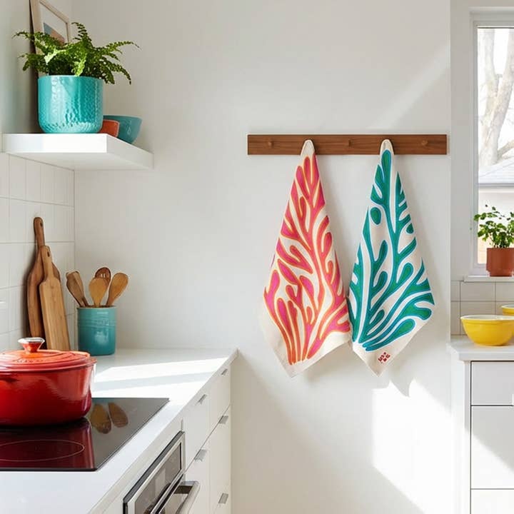 Set med 2 kökshanddukar, korall för wholesale av NÓDOA DESIGN