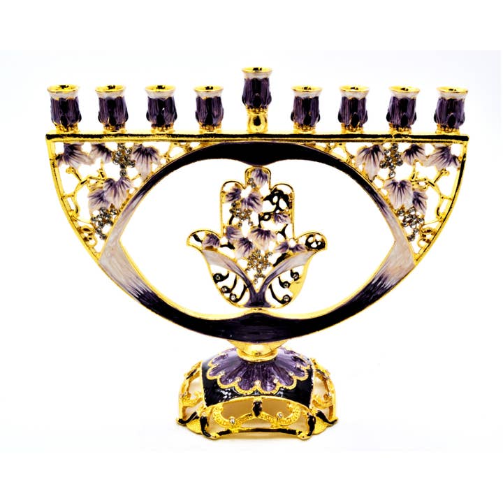 Ciel Collectables – Großhandel Menora – Menora mit Hamsa-Hand. Hergestellt mit Emaille aus Swarovski-Kristallen