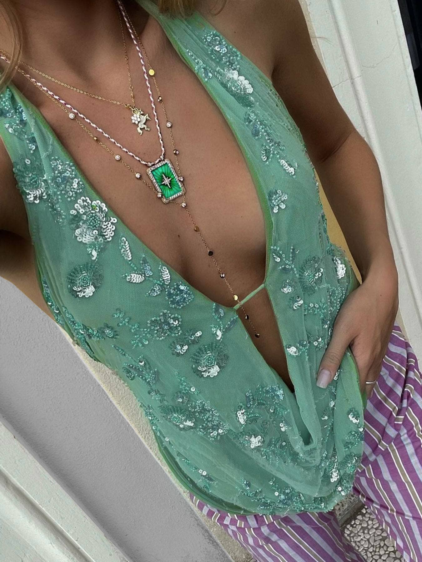 Rosa Clothing - Wholesale Tank Top - Women's - Chic Floral Sequined embroidered halter low-cut tank top6