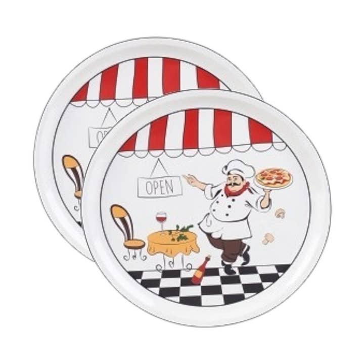 Made in eatalia – Engroshandel Fad – 2 stykker runde 12" pizza-serveringsfade, kokkedesign