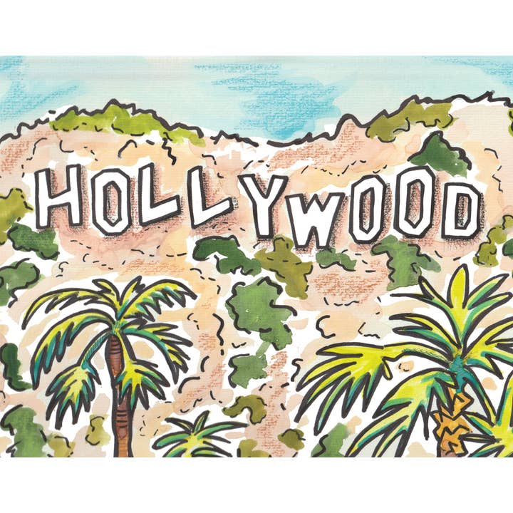 Hollywood-skyltkort - Los Angeles, Kalifornien, akvarell för wholesale av Kerry Quinn's Kitsch