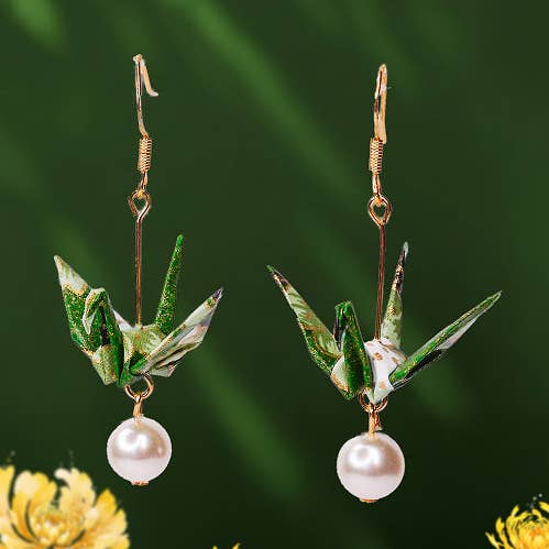 Kamyi.Art Origami Designs - Wholesale Dangle Earrings - [HEALTH] Crane and Pearl Earrings0