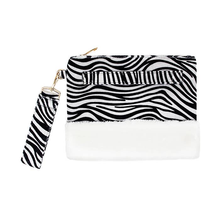 Sensibling Corp. – wholesale Clutch bag – women's – Zebra Animal Print Fur Clutch Bag2