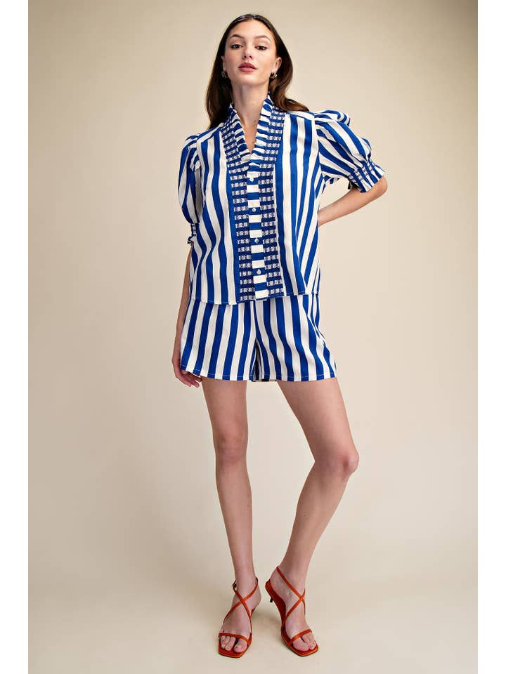 Glam - Wholesale Blouse - Women's - Ruffle V-Neck Smocked Puff Sleeve Blouse7