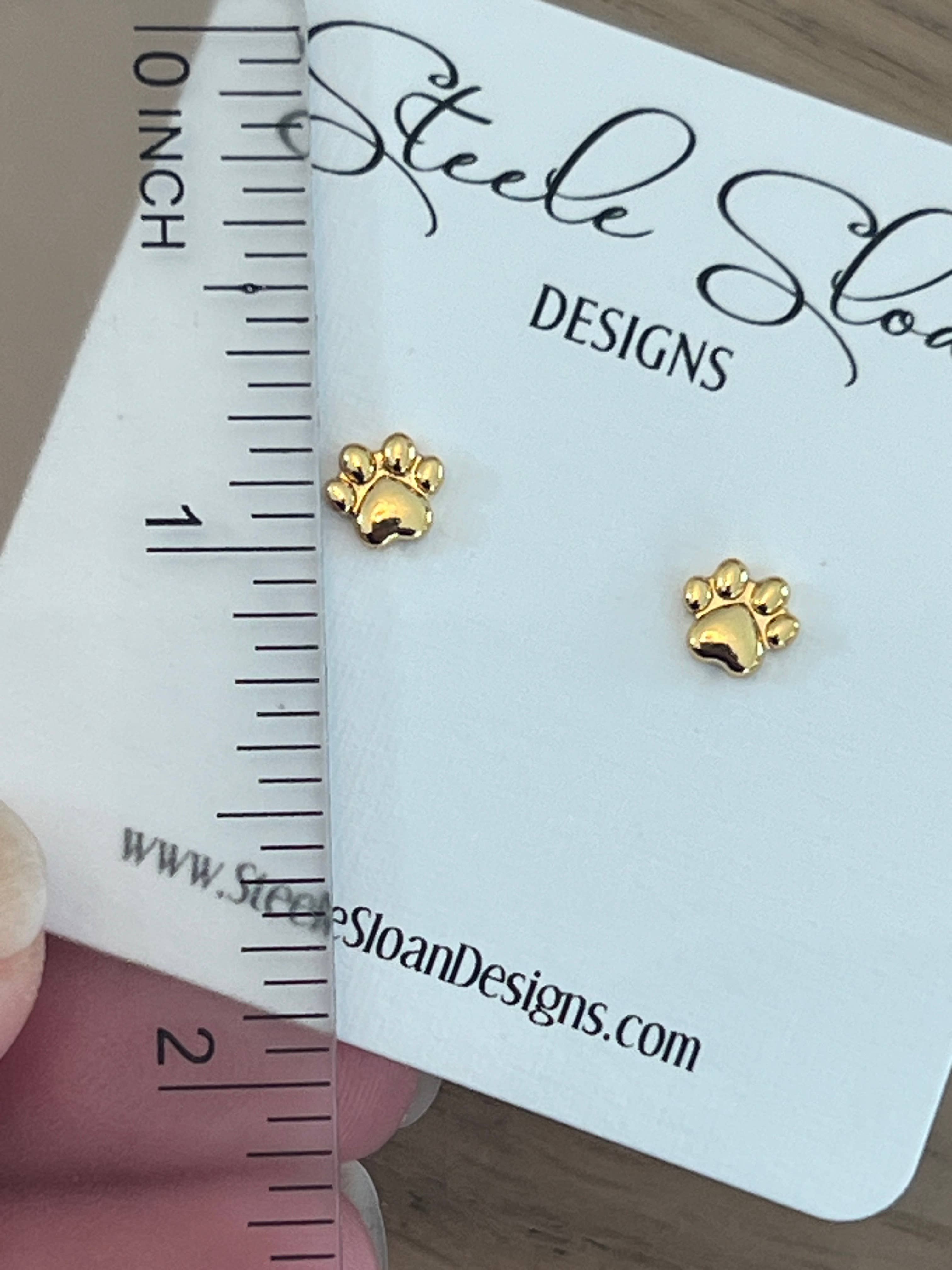 Steele Sloan Designs - Wholesale Stud/Post Earrings - Tiny Paw Gold Stud Earrings-ADORABLE for Tigers or Bears Fan1