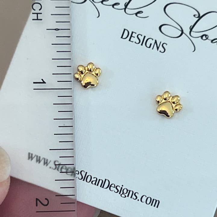Steele Sloan Designs - Wholesale Stud/Post Earrings - Tiny Paw Gold Stud Earrings-ADORABLE for Tigers or Bears Fan1