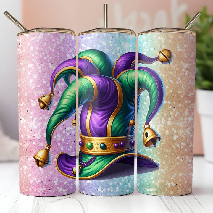 Mardi Gras Jester Hat Skinny Tumbler van 20 oz voor wholesale door Dogwood Graphics & Design