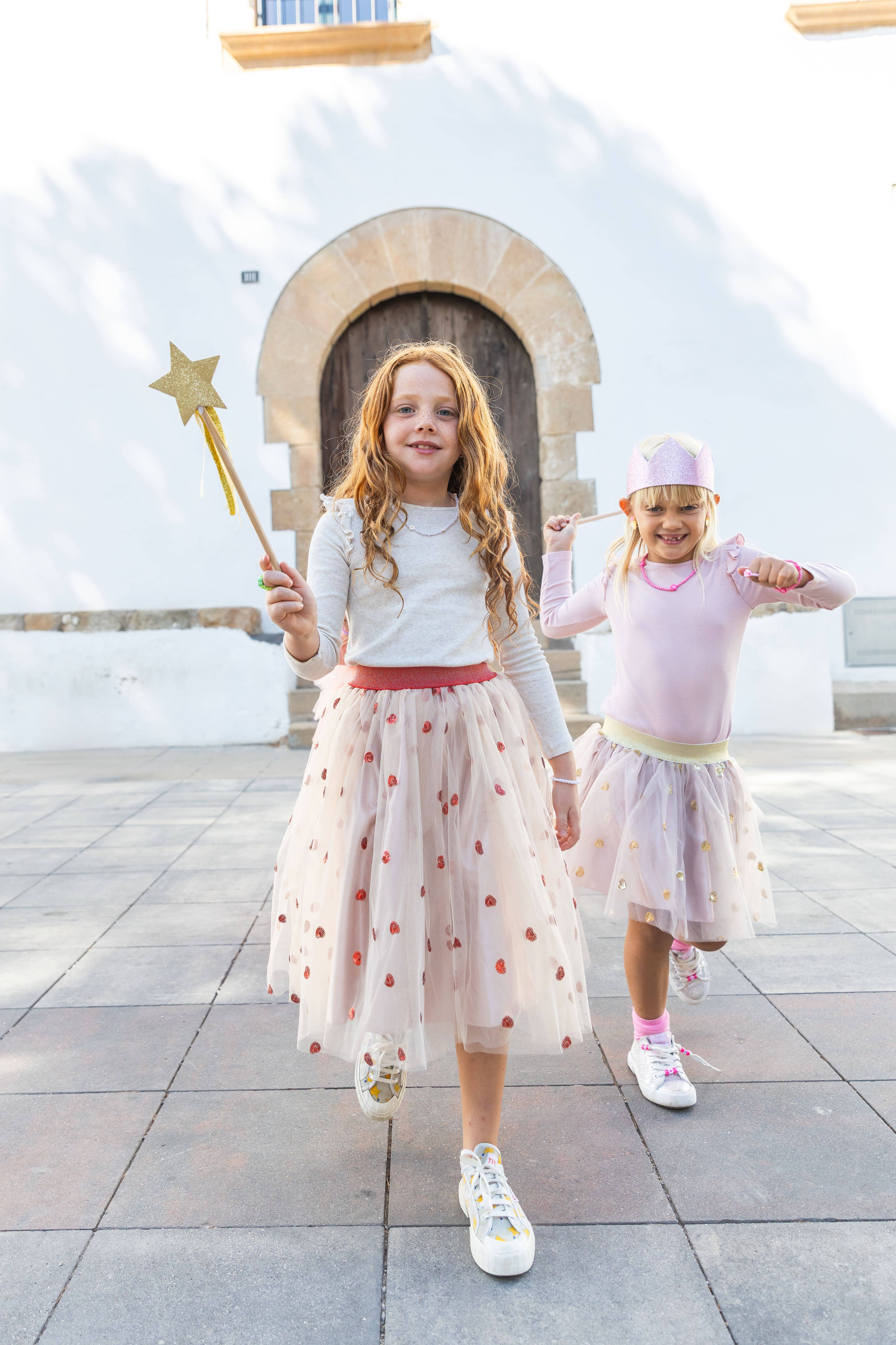 Ratatam! - Vente Jupe – enfant - Jupon Célestine long - Beige à coeur rouge 2