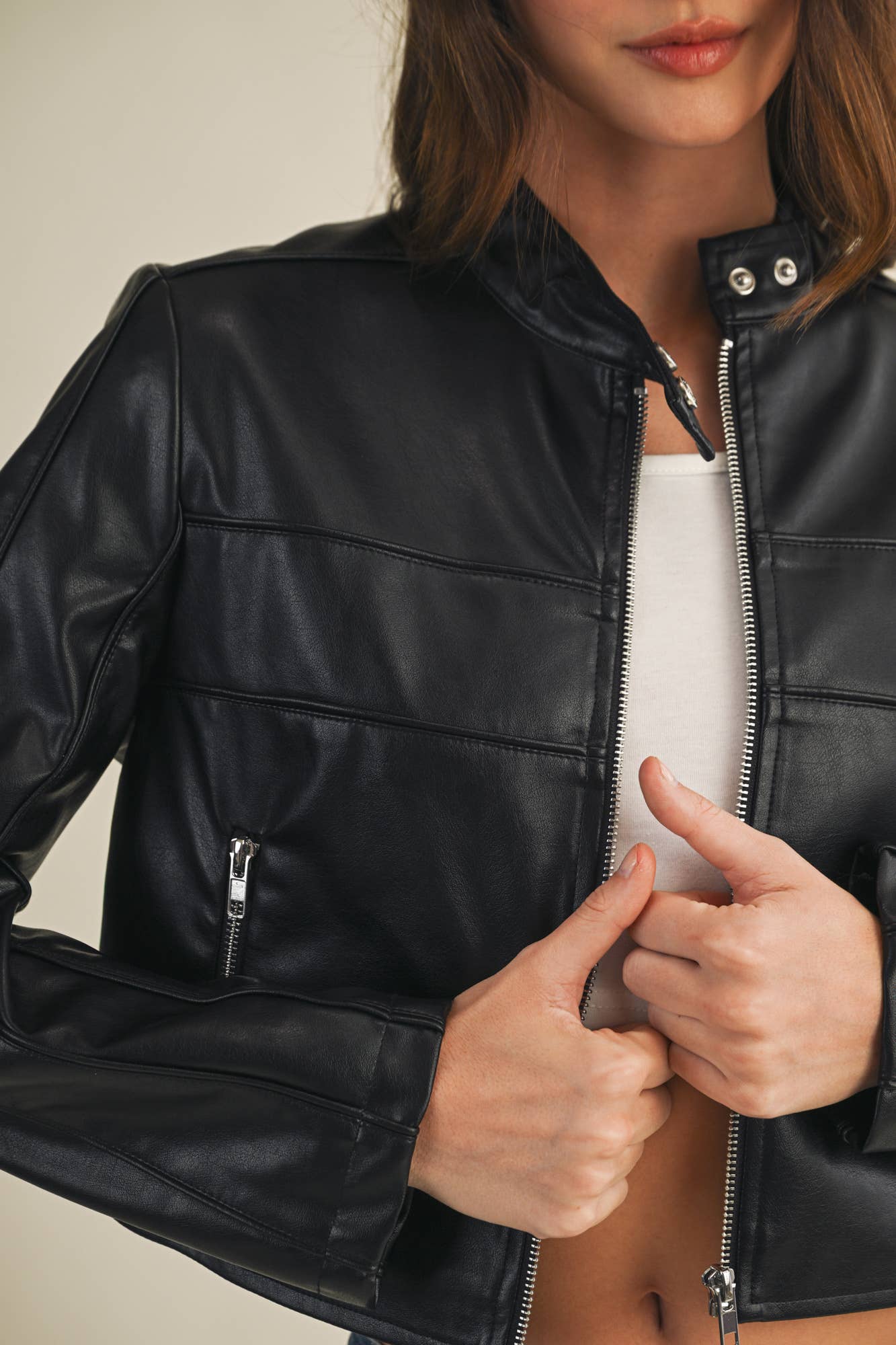 Mustard Seed - Vente Veste en cuir – femme - VESTE EN CUIR À FERMETURE ÉCLAIR4