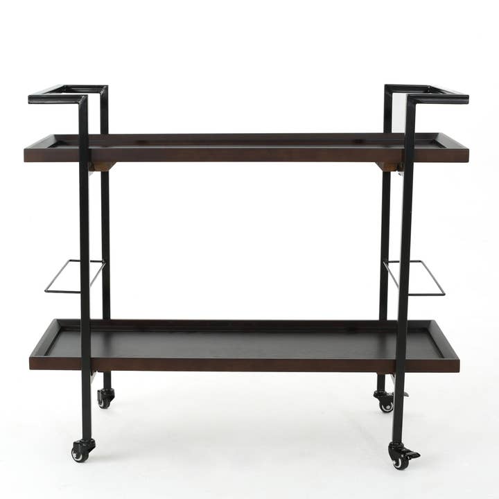 39F Inc. - Wholesale Bar Cart - Industrial Bar Cart with Wood Shelves and Locking Casters3