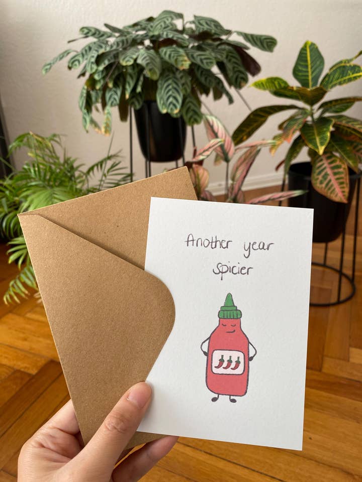 Funny Sriracha Birthday Card with Envelope for wholesale by Chumi Studio