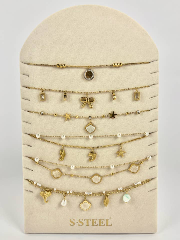 Set of 6 charm anklets – Stainless steel for wholesale by COSMOS