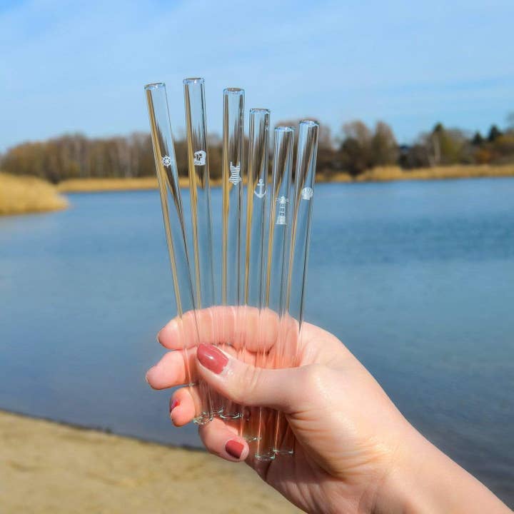 HALM Straws – Palhinha por atacado – Edição de motivos do Mar Báltico gravada canudos de vidro decoração marítima 6 peças1