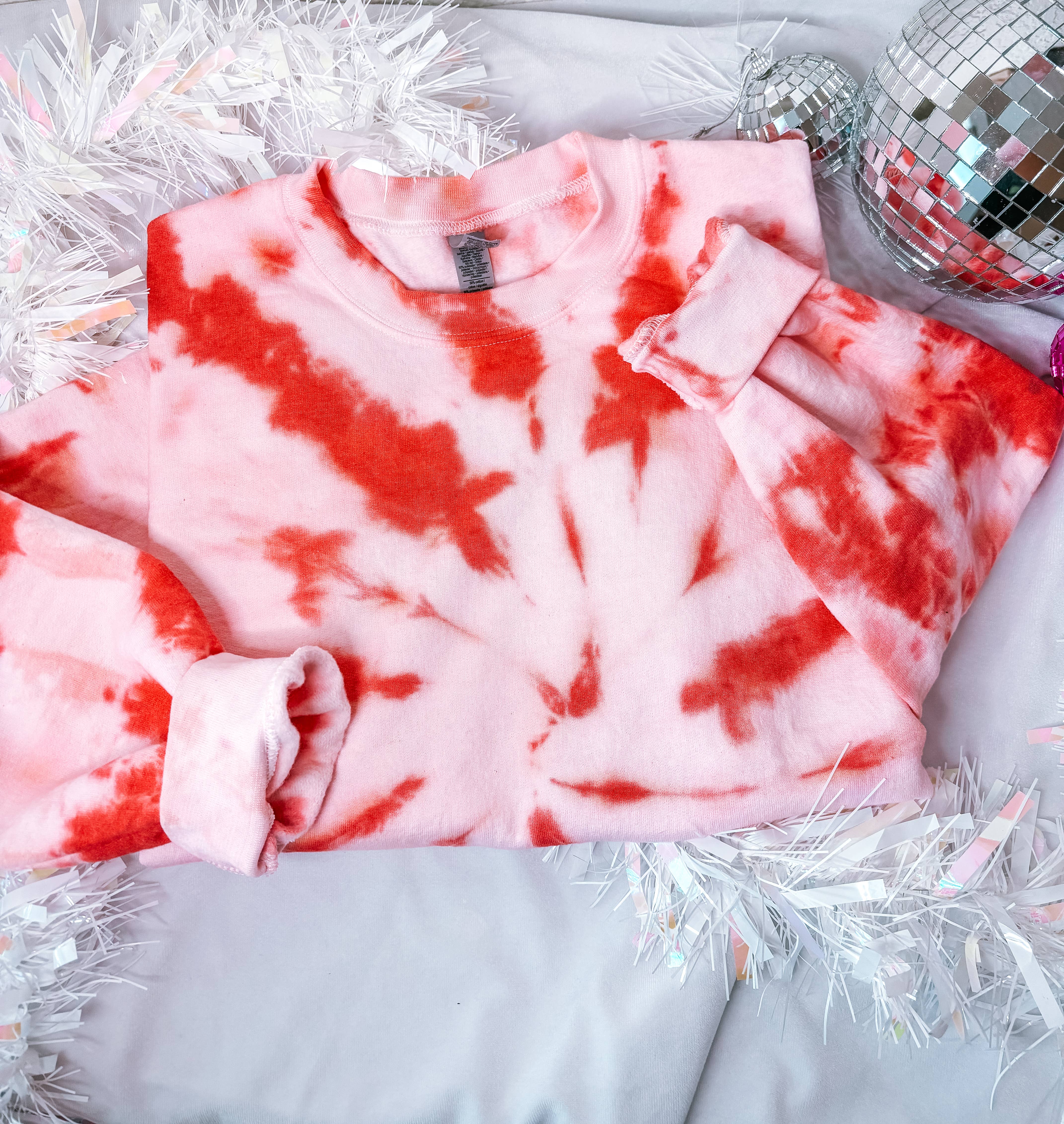 Color Red Sweatshirt Bleach Tie Dye Blank Bleached Sweatshirts, Bleached Gildan Crewneck Sweatshirts