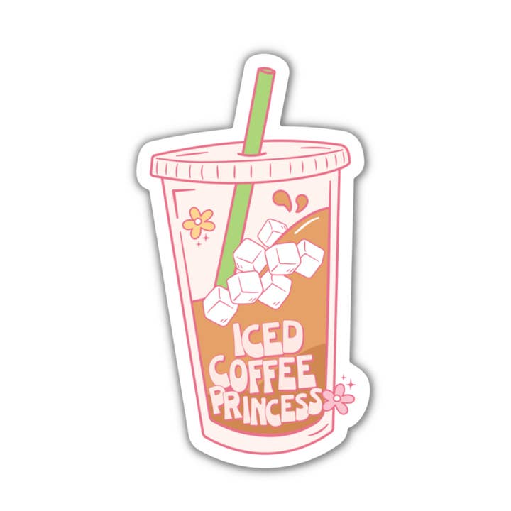Iced Coffee Princess Vinyl Sticker for wholesale by Sunshine & Lemons Co.