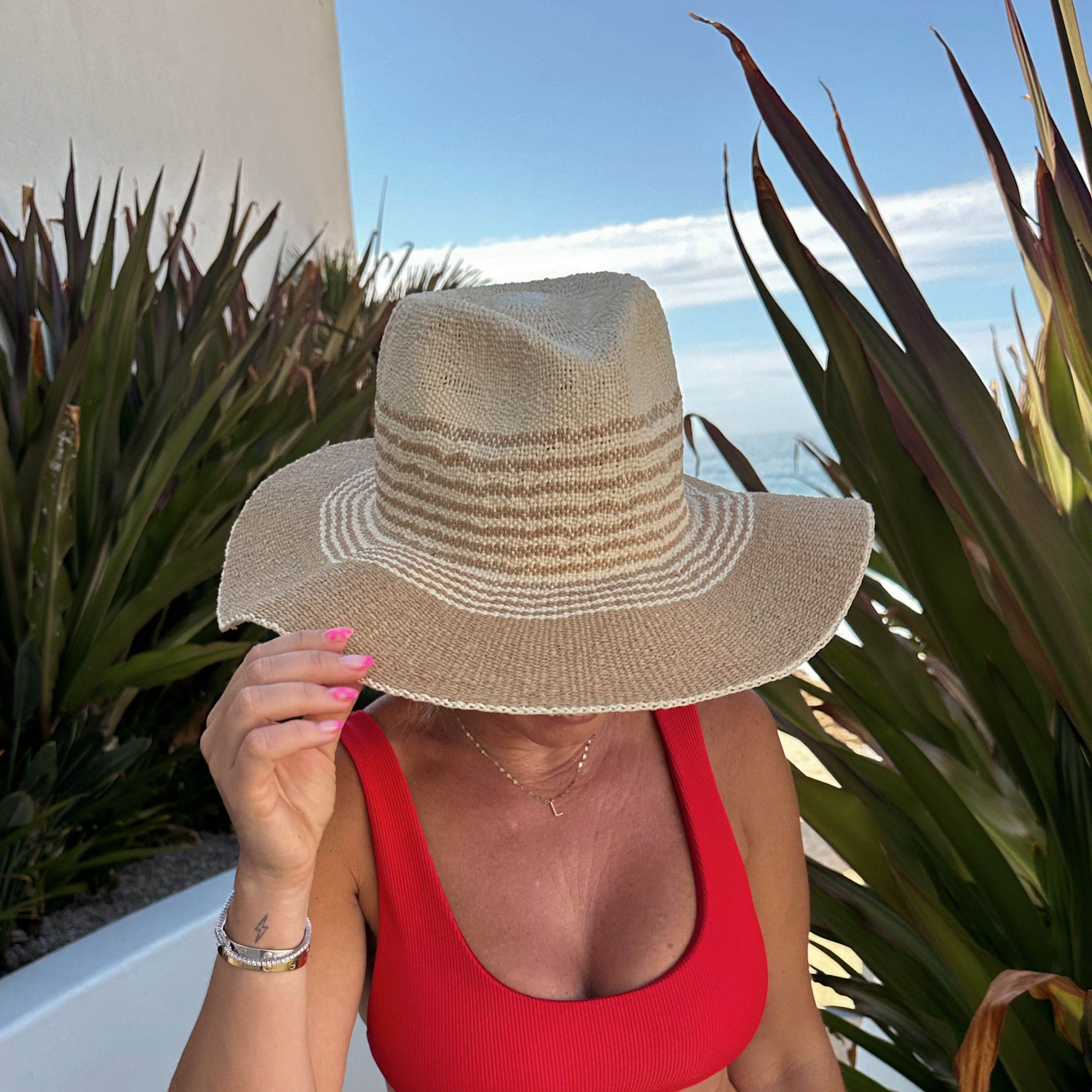 Natural Brown Stripe Local Beach Del Cabo Sun Hat for wholesale on Faire2