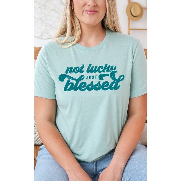 T-shirt con grafica ispiratrice «Not Lucky Just Blessed» per la vendita all'ingrosso da parte di Select Apparel