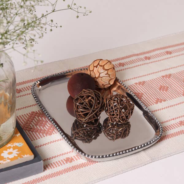 Engravable Rect Beaded Tray - MD for wholesale by India Handicrafts Inc