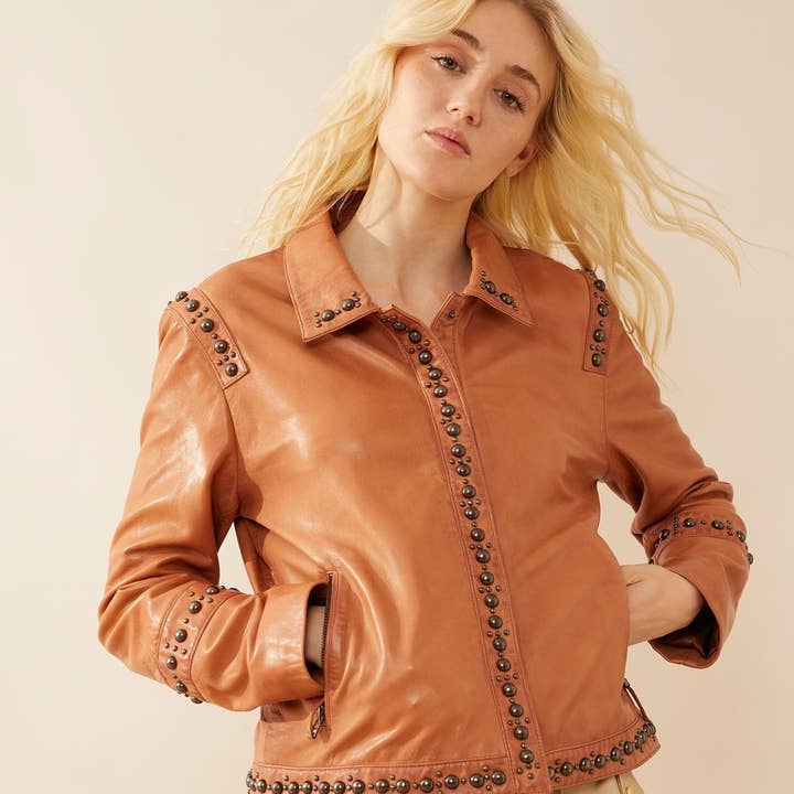 Octavia Jane Leren Jas in Camel voor wholesale door Myra Bag