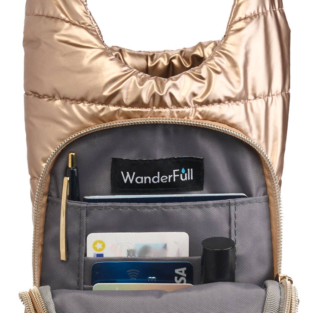 WanderFull - Wholesale Crossbody Bag - Women's - Gold Shiny HydroBag®  with Solid Matching Strap2