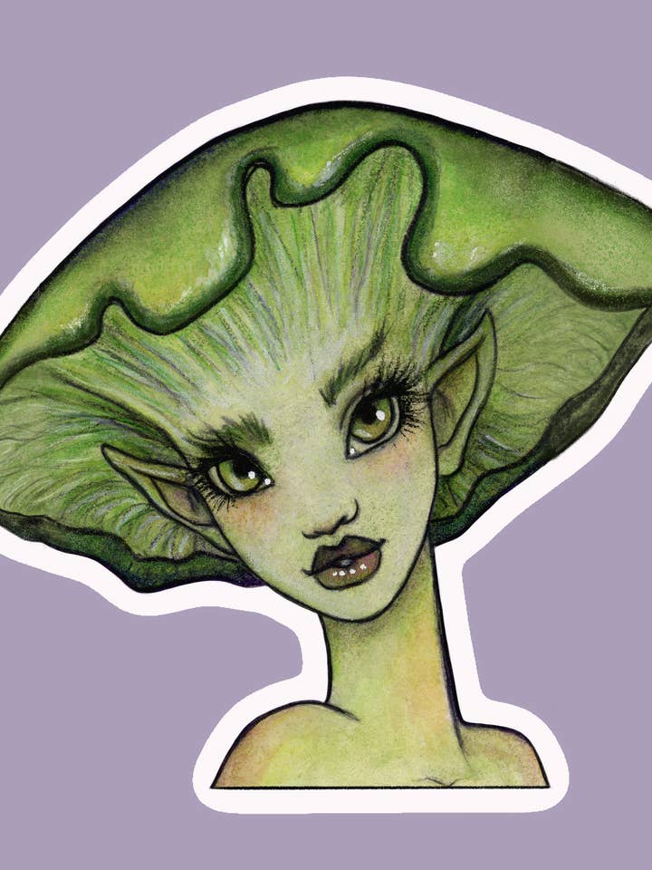 Funguary's Ghost Mushroom Faerie Fairy Sticker for wholesale by Faeries of Glittering Glen