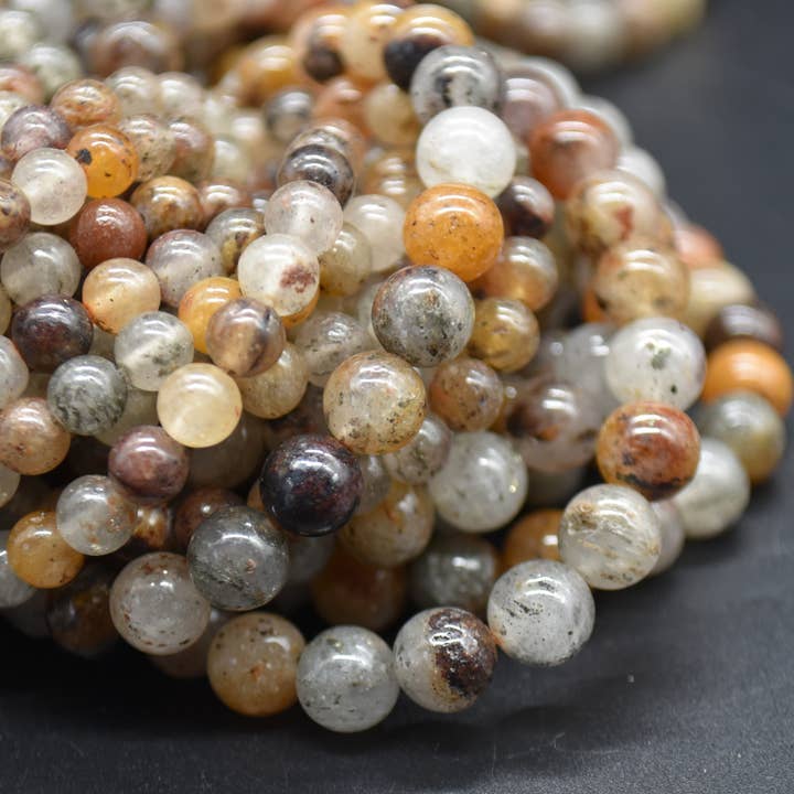 Perle rotonde in quarzo lodolite naturale di grado A per la vendita all'ingrosso da parte di Oriental Direct Craft Supplies