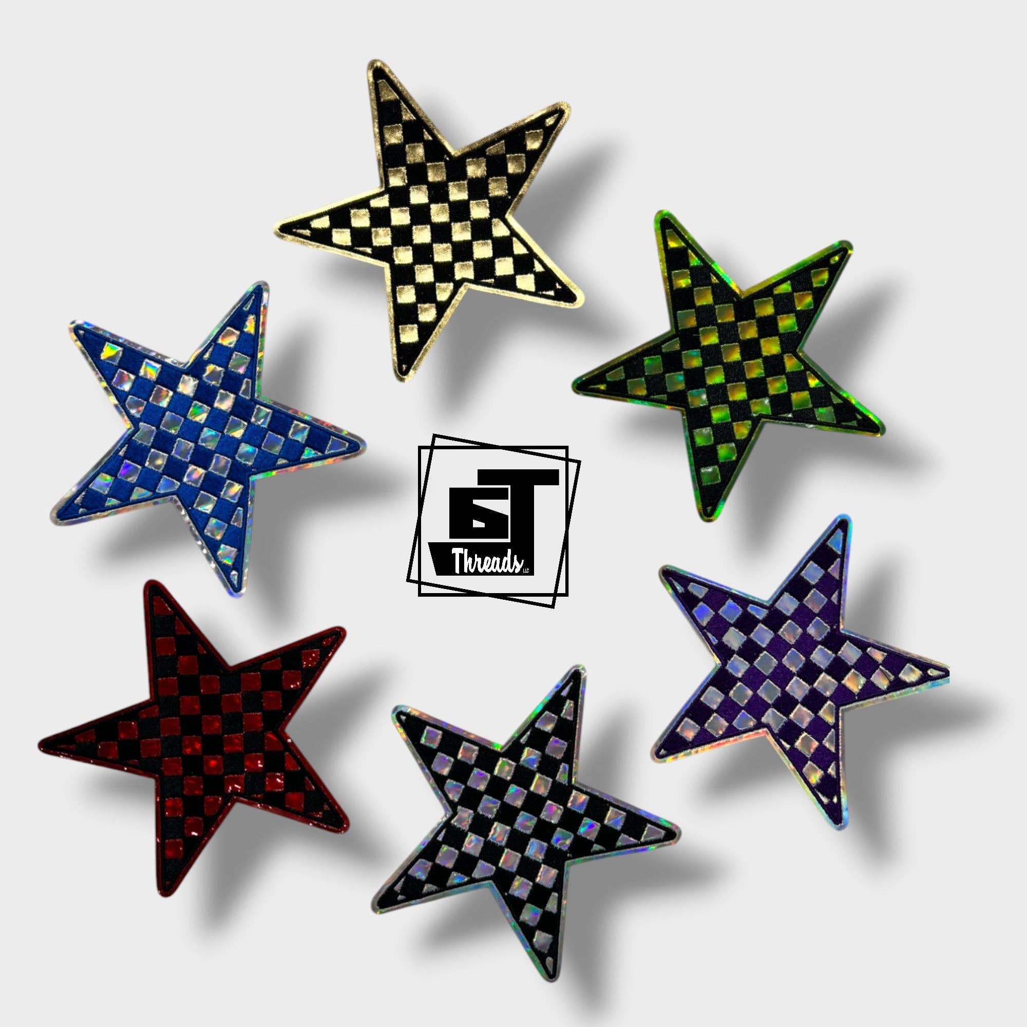 6j Threads LLC - Wholesale Patch - Metallic Checkered Stars....Cap Patches Only1