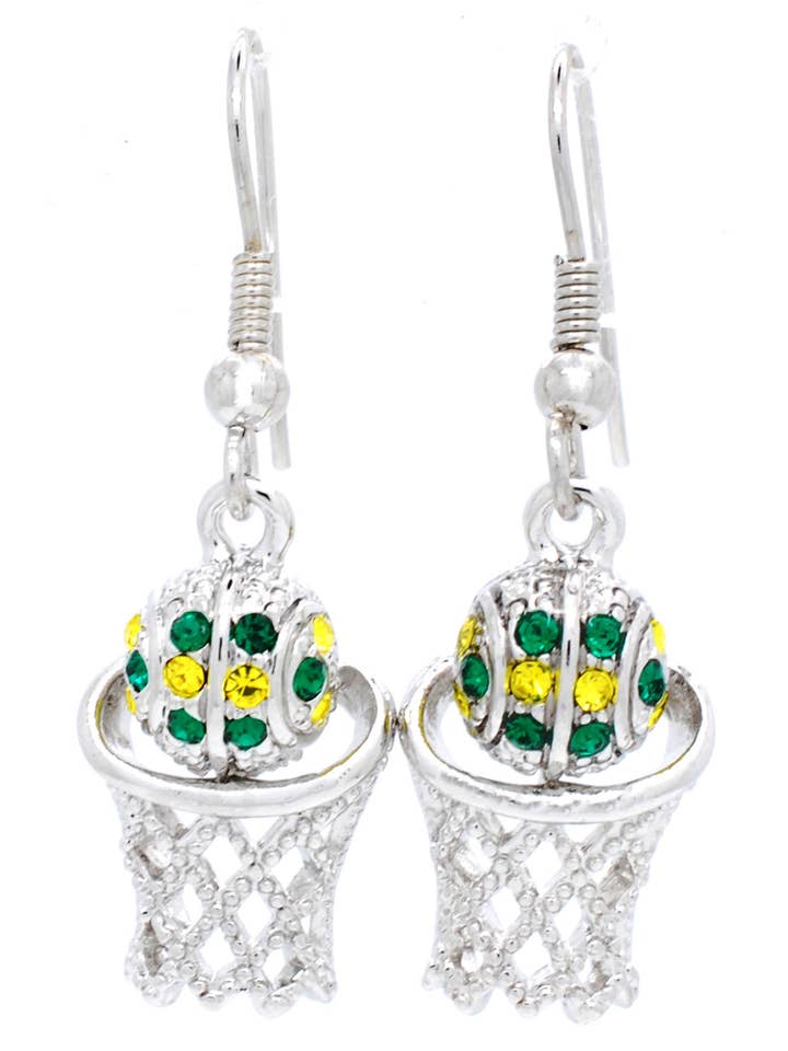 Basketball Hoop DANGLE Earrings - Two Tone for wholesale by Fan Star Jewelry