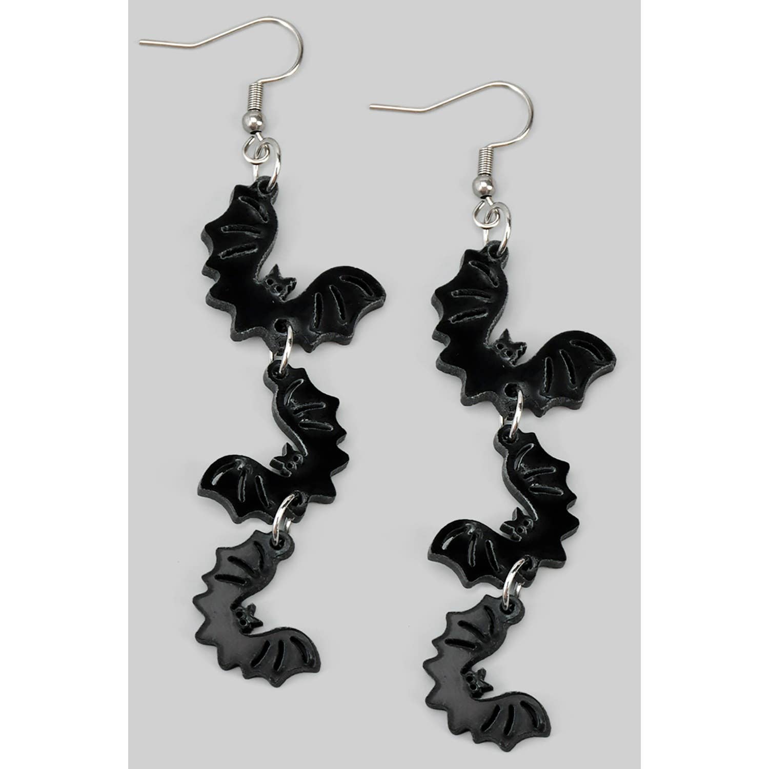 Black TRIPLE TIERED BAT DROP EARRINGS for wholesale on Faire0