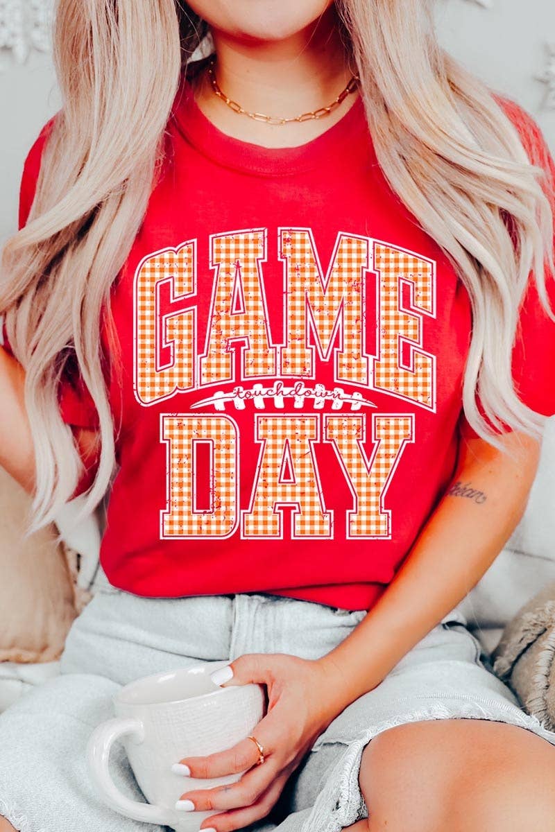 COLORBEAR - Wholesale T-Shirt (Graphic) - Women's - Orange Gingham Game Day Graphic Tee12