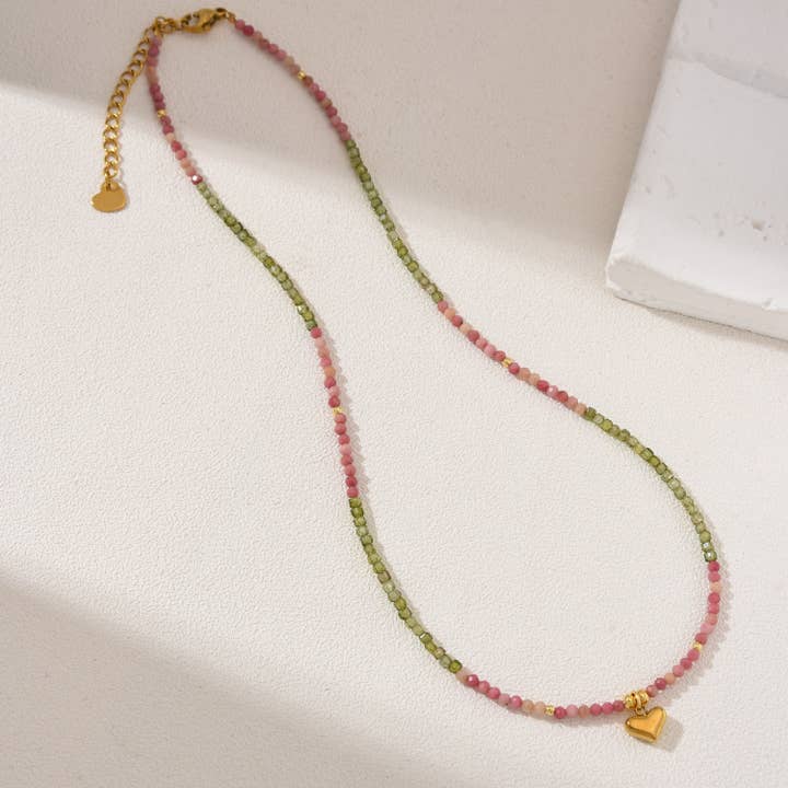 Rhodochrositsten Pärlhalsband Hjärthänge Present, NL040 för wholesale av findings4uGem