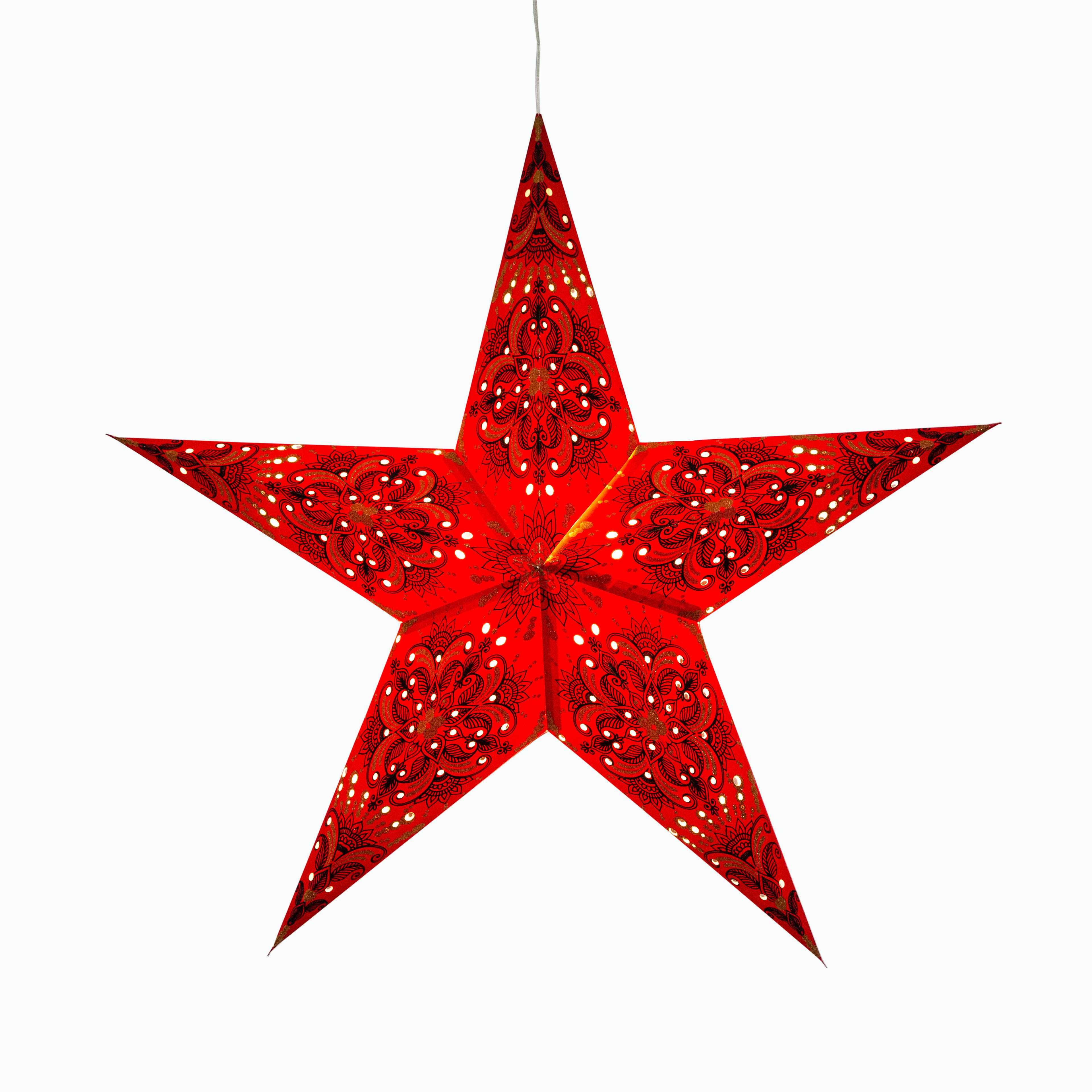 Artschatz LLC – wholesale Paper lantern/lamp – Floral ~ 5 Pointer, 24 inch, Red Paper Star Lantern Light6