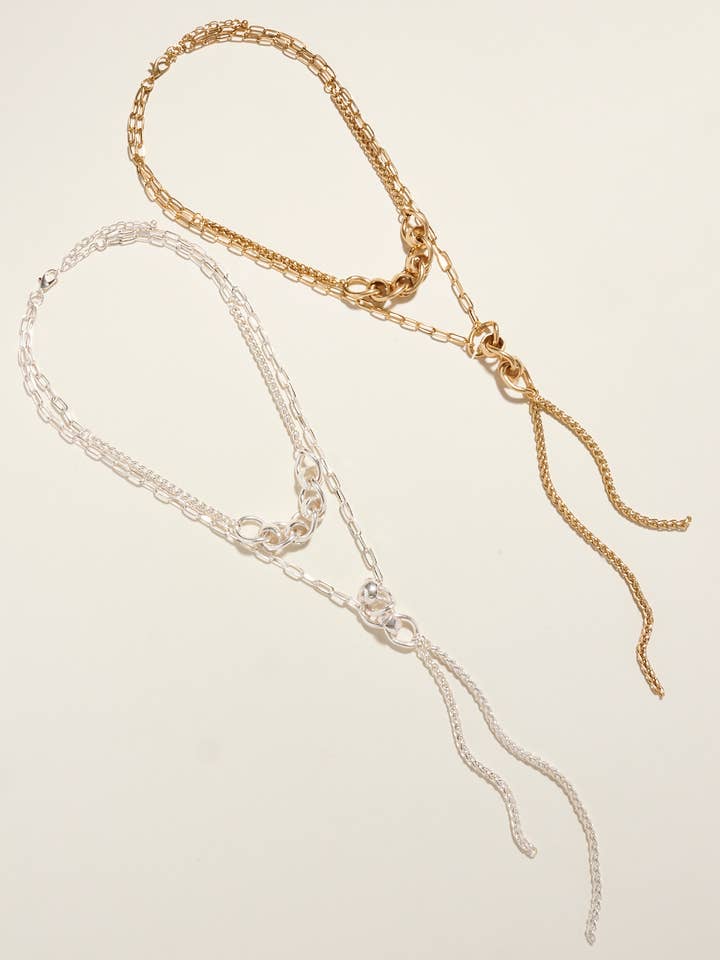 ORGANIC SHAPED VINTAGE METAL Y SHAPE NECKLACE for wholesale by Designature New York