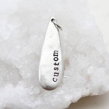 Custom Hand Stamped Silver Teardrop Pendant for wholesale by Jennifer Dahl Designs LLC