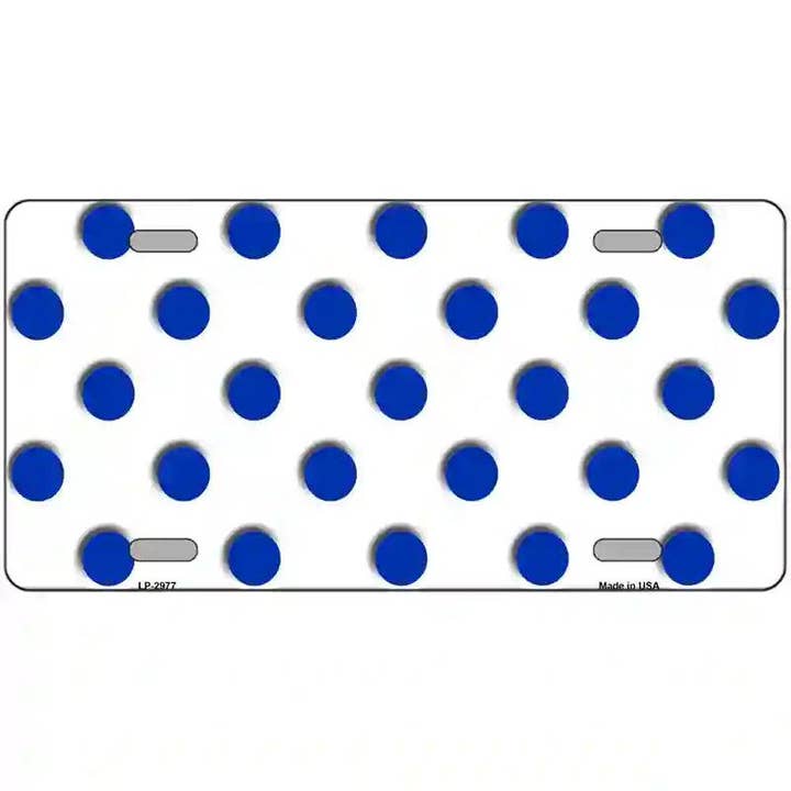 Blue White Polka Dot Metal Novelty License Plate for wholesale by Smart Blonde