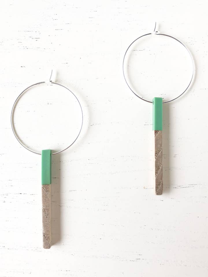 The Chelsea Wood and Resin - Green Earrings - Silver for wholesale by Stoll & Heart