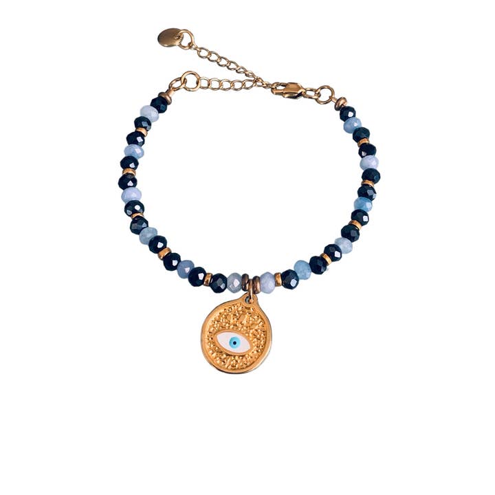 Pulseira com olho grego e contas azuis por atacado de Clovers