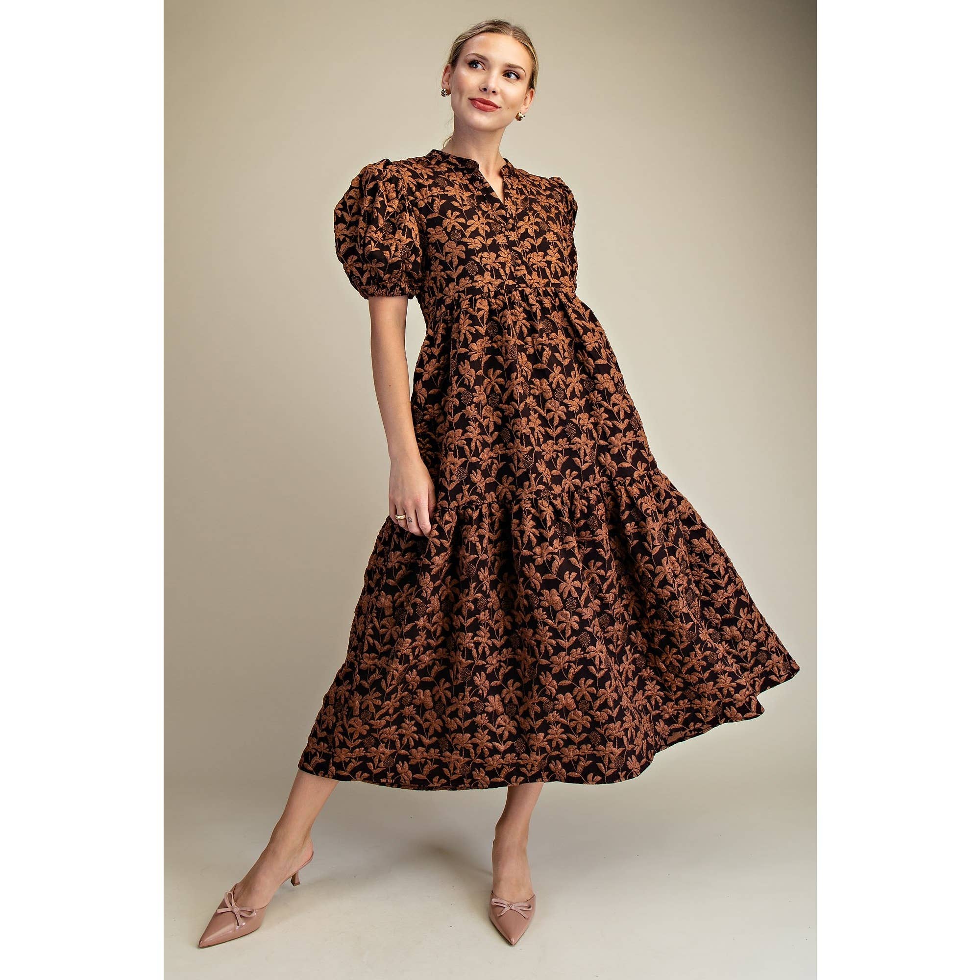 STYLE USA - Wholesale Dress - Women's - NEW Puff Sleeve Midi Dress0