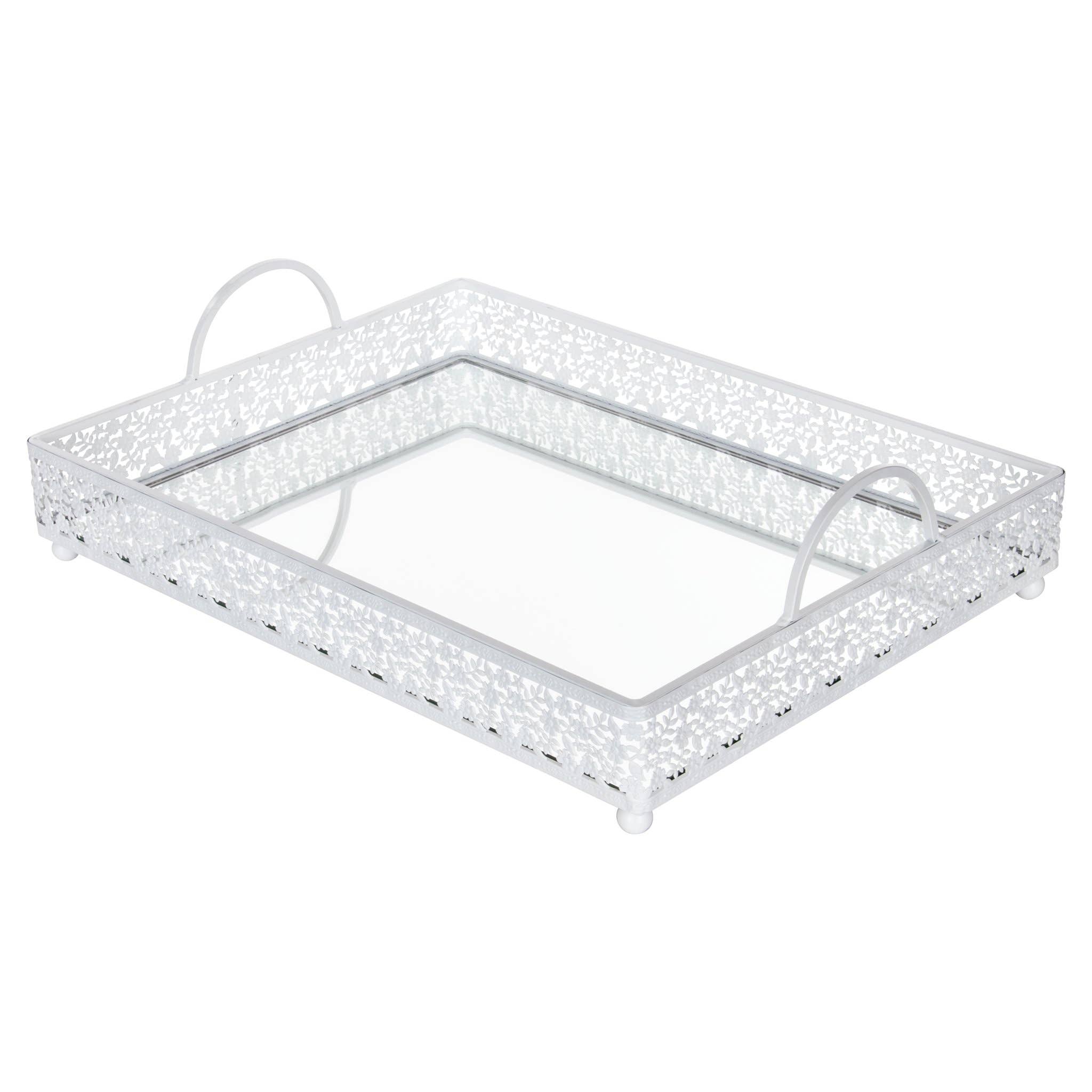 Amalfi Decor - Wholesale Serving Tray - Large Rectangular Metal Mirror-Top Serving Tray - White0