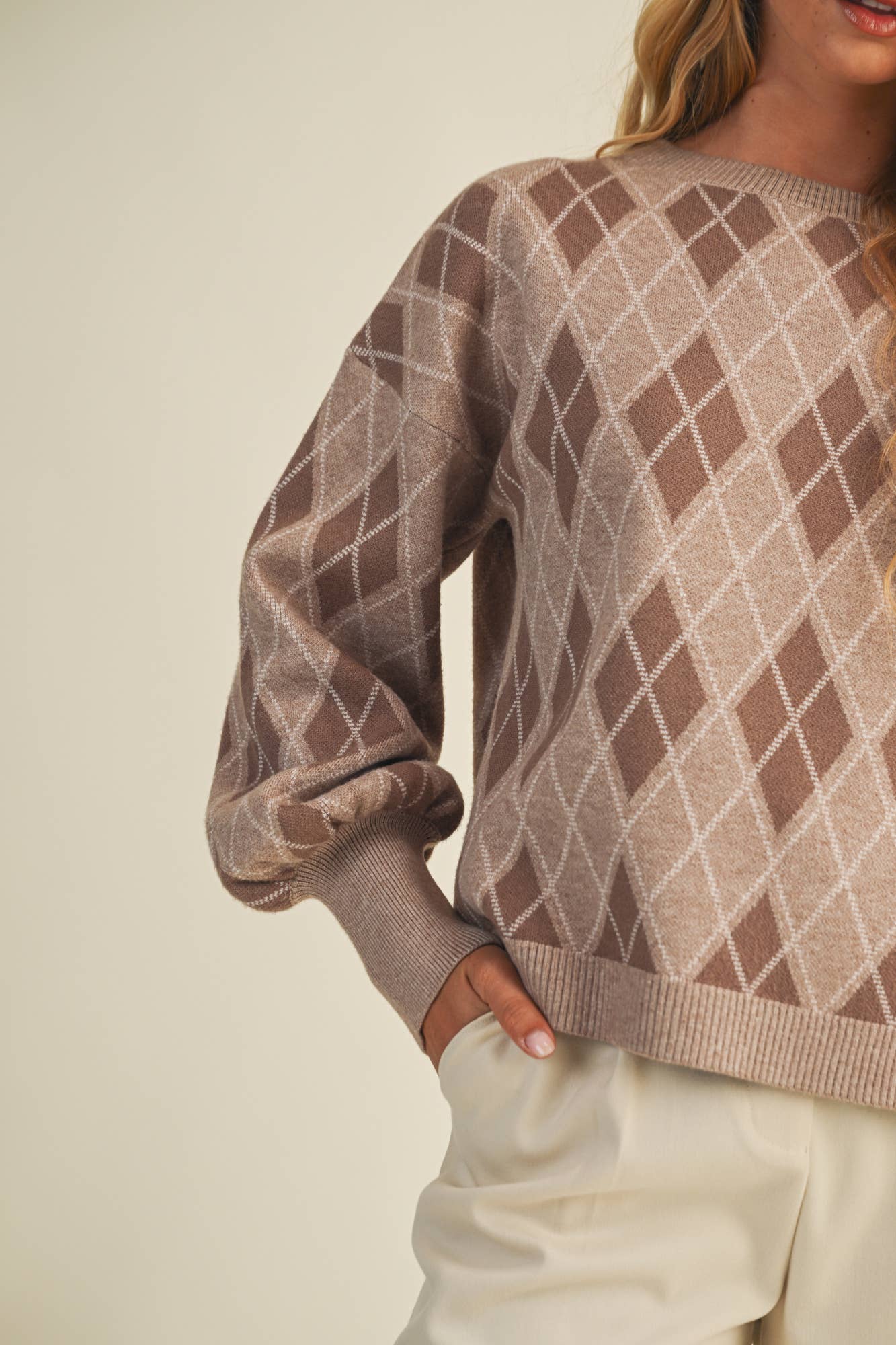 Mustard Seed - Wholesale Knit Sweater - Women's - ARGYLE PATTERN SWEATER TOP10