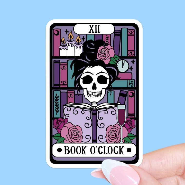 Tarot book o'clock sticker, Bookish sticker, Laptop sticker for wholesale by Radical Buttons