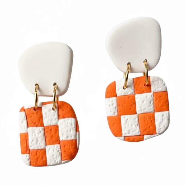 Orange and White Checkered Earrings | Gifts, Tennessee Gifts for wholesale by Sweet Tree