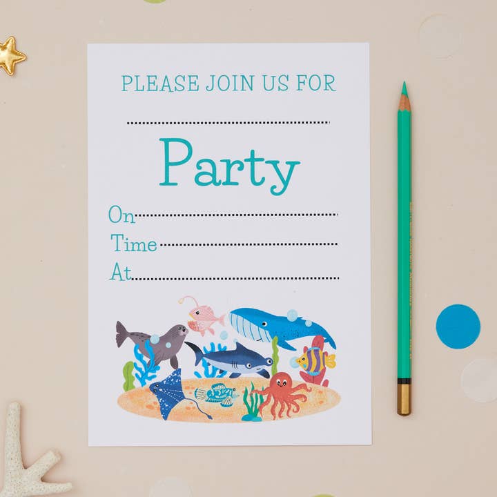 Children's Sealife Birthday Party Invitation - Pack of 10 A6 for wholesale by Sjstationery
