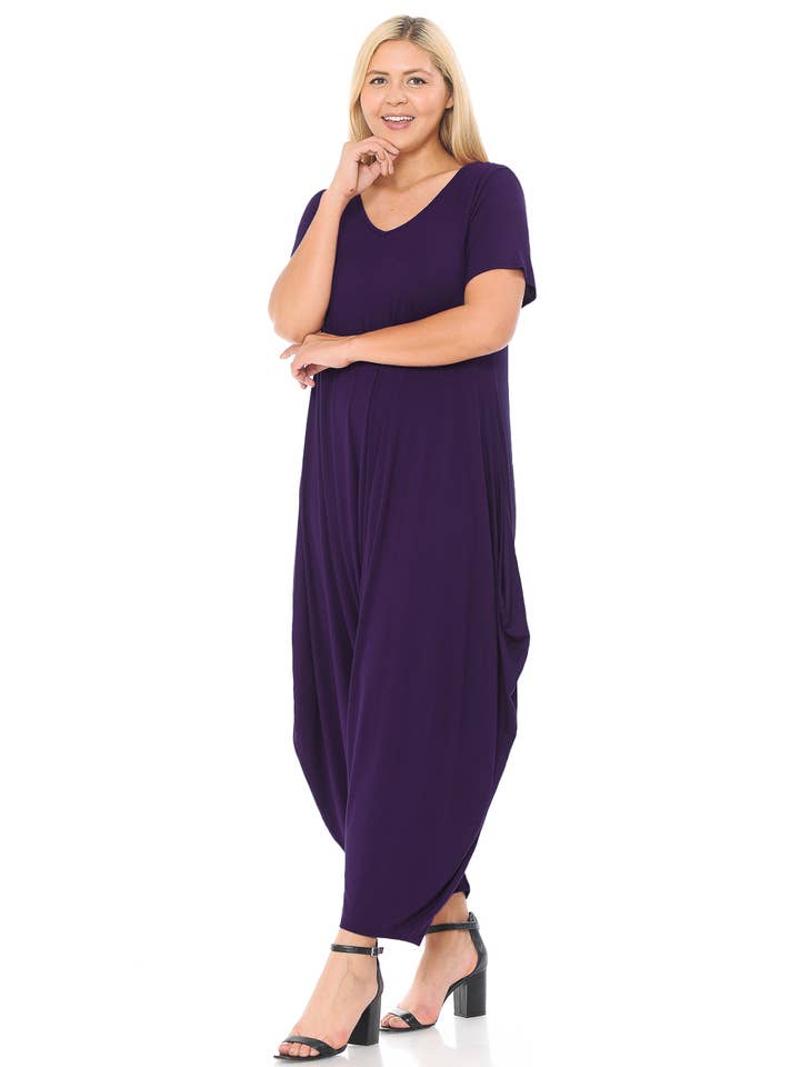 Allium - Wholesale Jumpsuit - Women's - Short Sleeve Harem Jumpsuit Plus1
