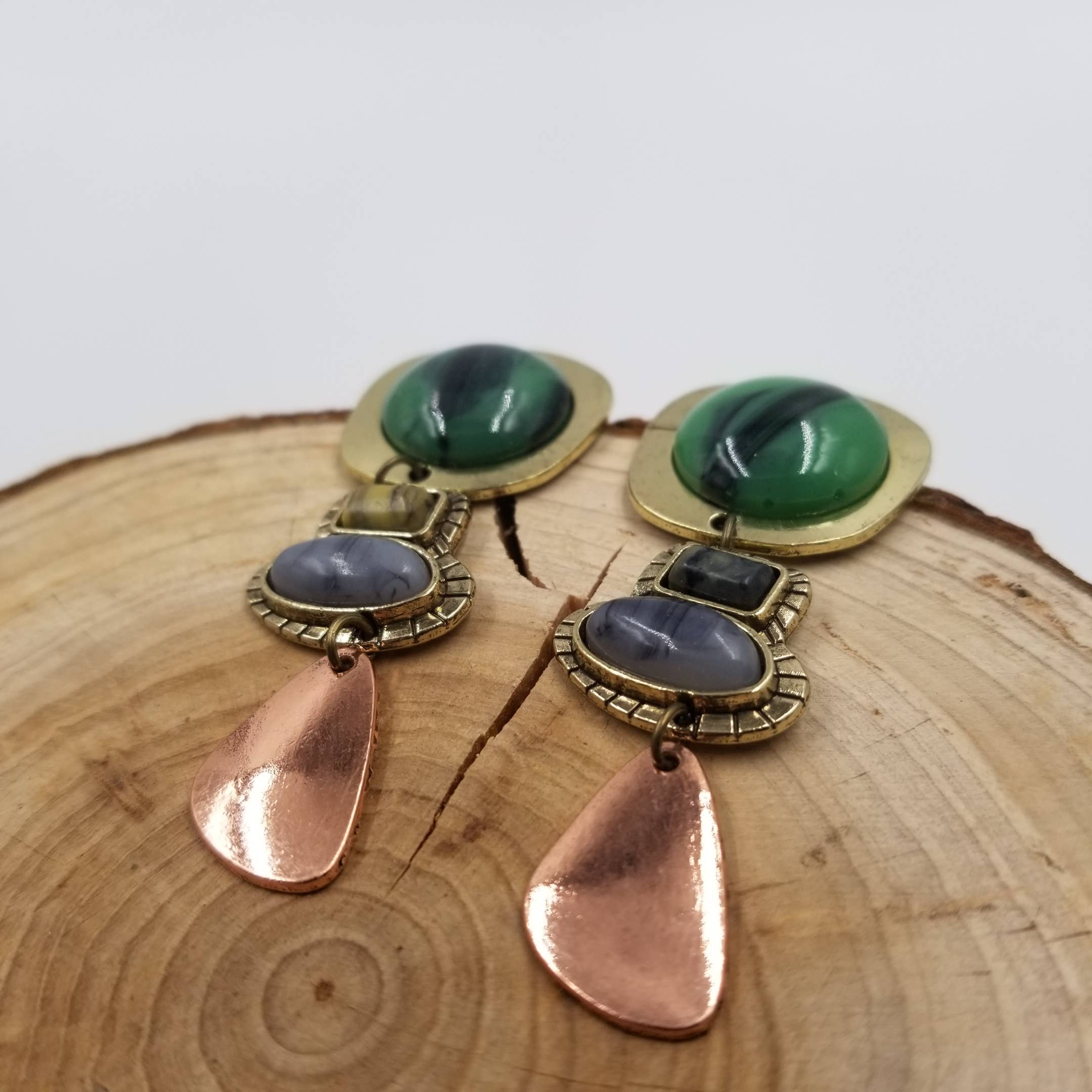 CHAKRA JEWELRY - Wholesale Dangle Earrings - Vintage Brass Stone Drop Earrings2