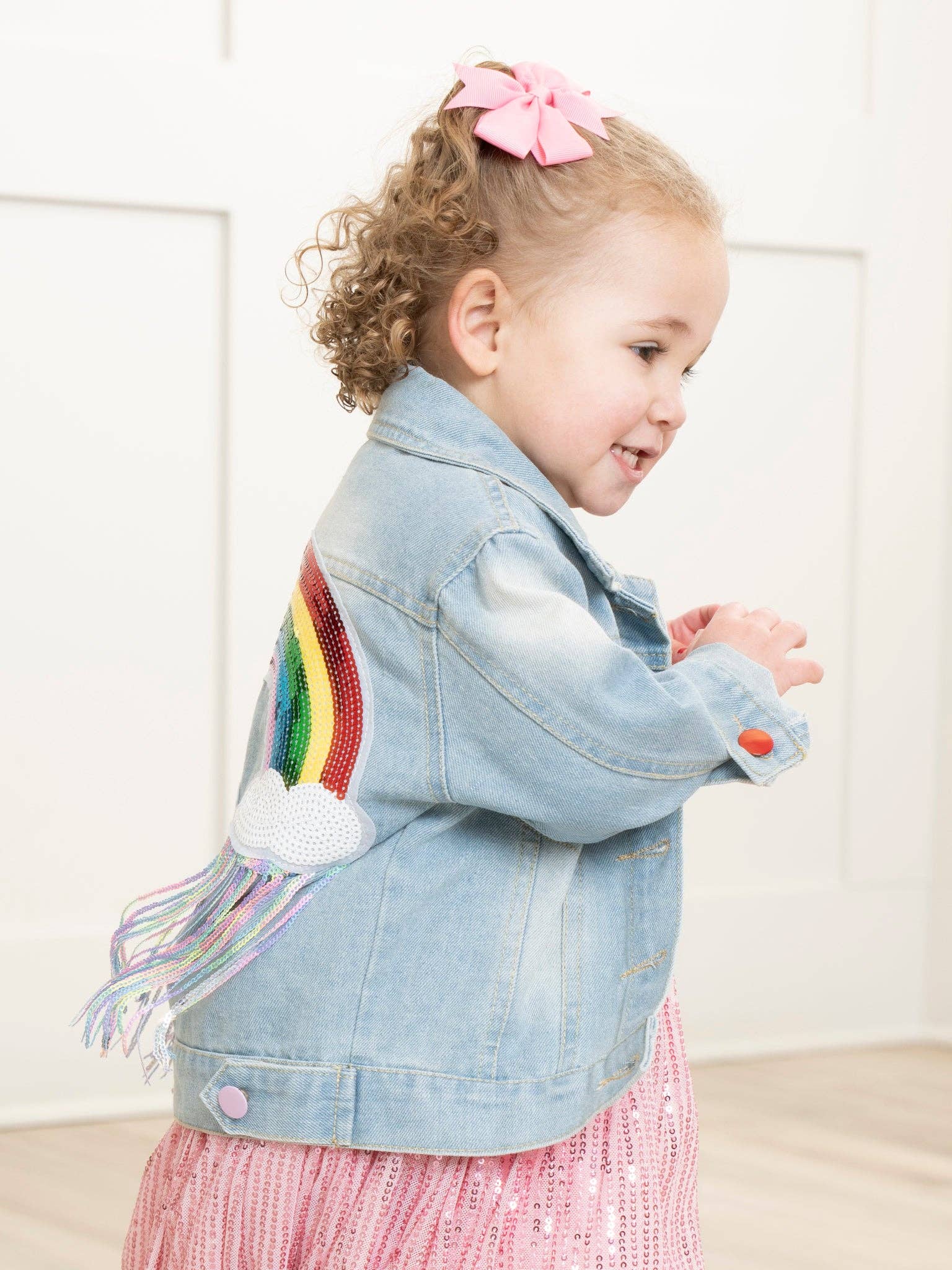 Marie Nicole Clothing - Wholesale Denim Jacket - Kids - Rainbow Sequin Denim Jacket2