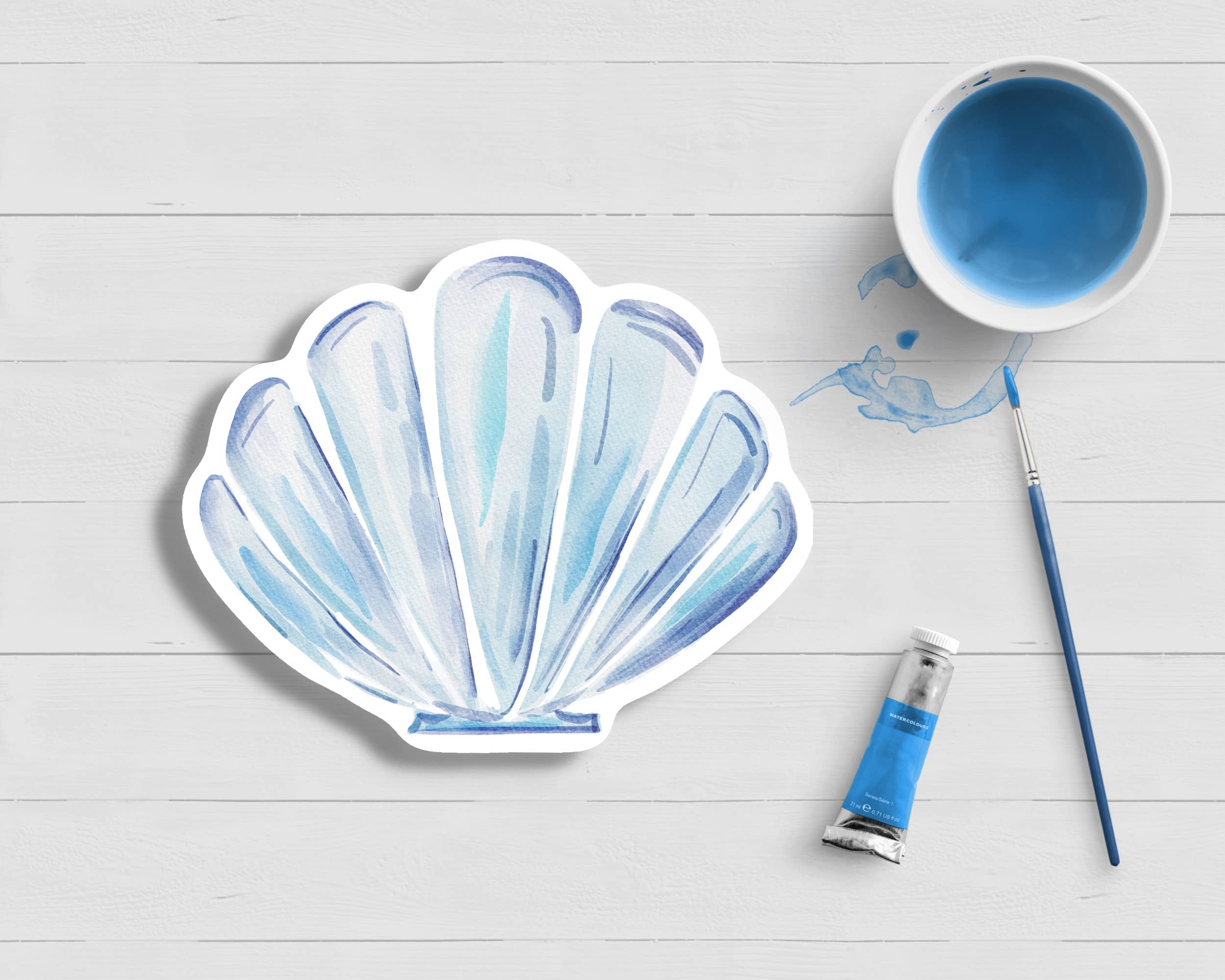 WonderfullyWrittenCo - Wholesale Sticker - Blue Scallop ShellSeashell Coastal Watercolor Sticker