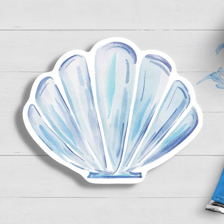 WonderfullyWrittenCo - Wholesale Sticker - Blue Scallop ShellSeashell Coastal Watercolor Sticker0
