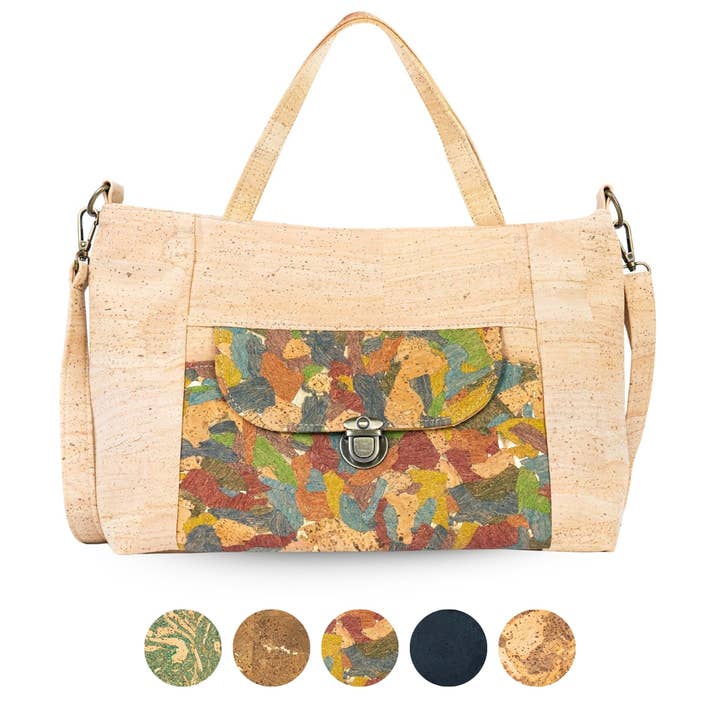 Sac à main en liège naturel | Sac à bandoulière vegan avec poche avant BAGP-317 pour la vente par Meninas Bonitas Cork